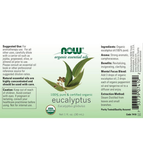 NOW Organic Eucalyptus Essential Oil 1 oz