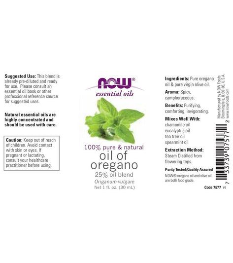 NOW 100% Pure & Natural Oil of Oregano 25% Oil Blend 1 oz