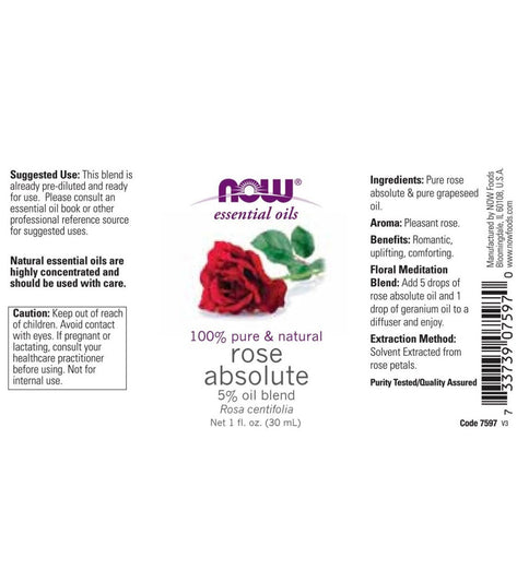 NOW 100% Pure & Natural Rose Absolute 5% Oil Blend 1 oz